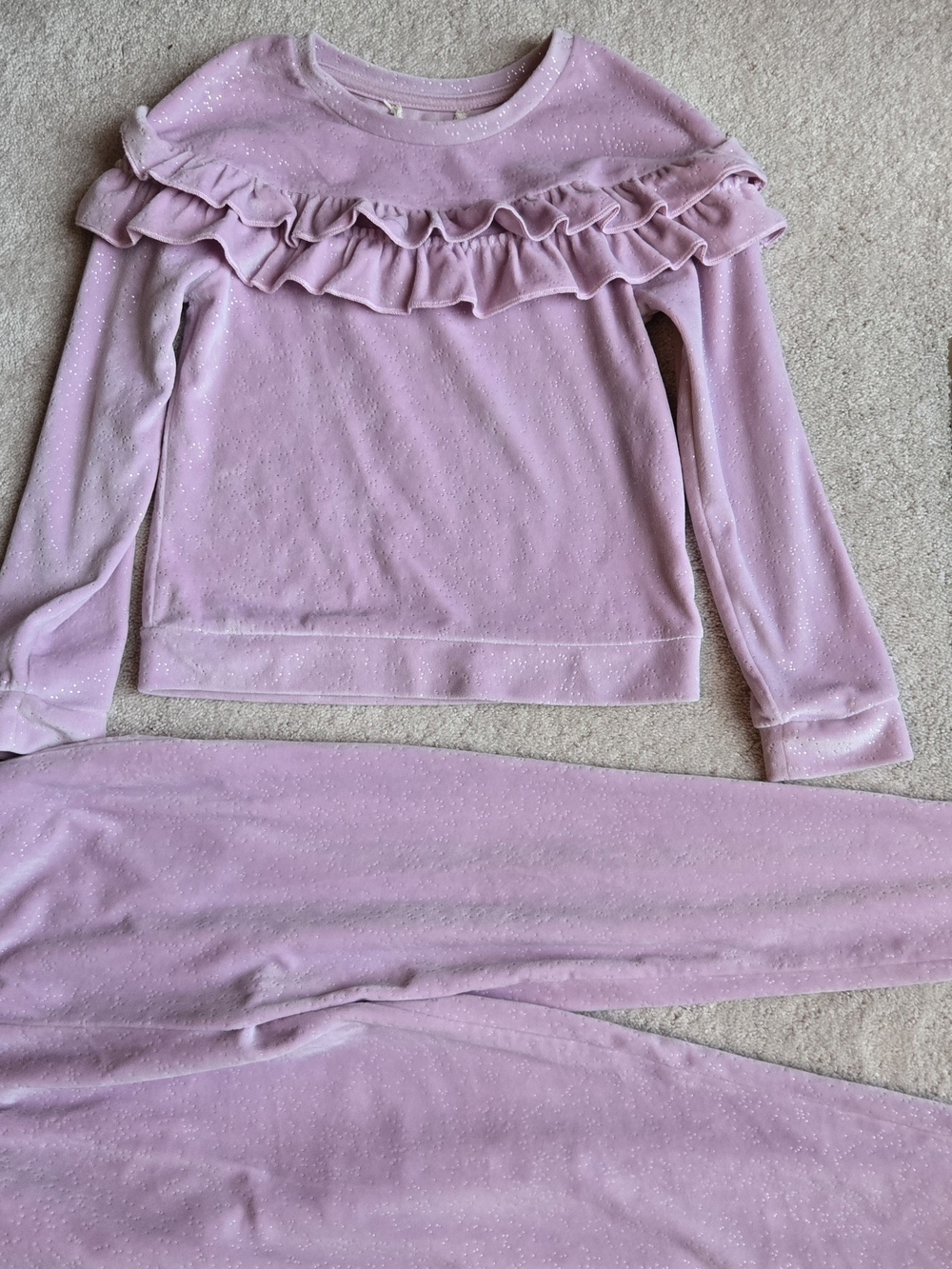 Girls Lavender Ruffle Long-Sleeve Jogger Set with Subtle Sparkle